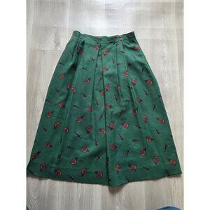 J.McLaughlin Green Pleated Midi Skirt With Pheasant & Hunting Hat Print